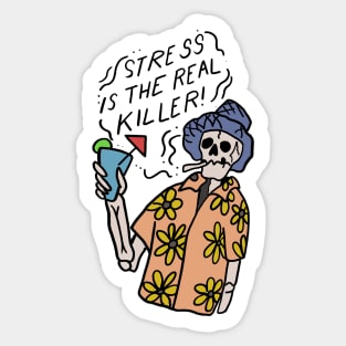 Tattoo Art Skeleton With Cocktail Stress is the real killer Sticker